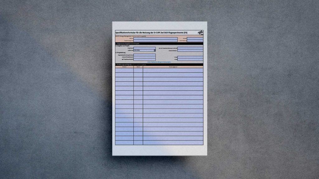 Spezifikationsformular für die Nutzung der D-CUPL bei DLR-Flugexperimente (FX)